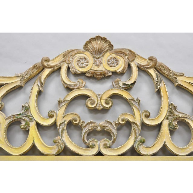 Vintage French Rococo Distressed Cream Painted Queen Size Wood Bed Headboard For Sale - Image 14 of 15