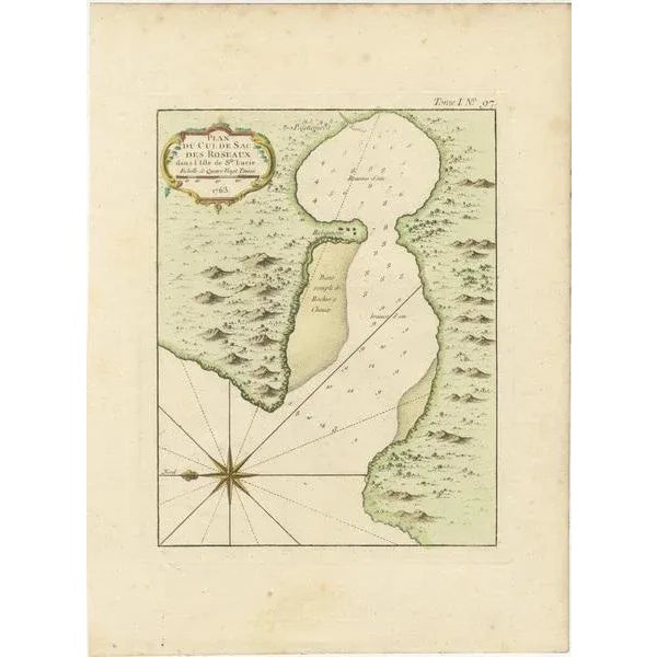 Dating back to around 1763, this antique hand-colored print, a creation by Jacques Nicolas Bellin, unveils a meticulously...