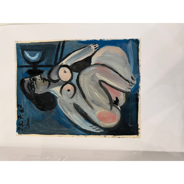 1960s Nue en Bleu Et Rose, French Modernist Figurative Oil Painting by Raymond Debiève For Sale - Image 4 of 4
