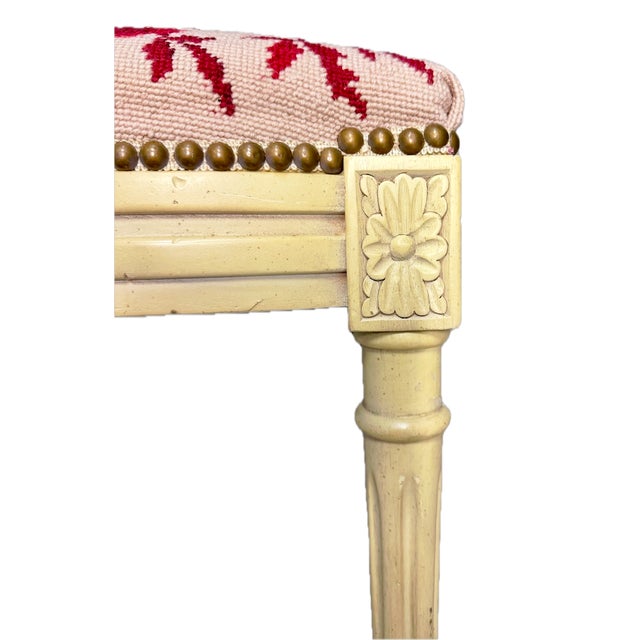 Antique Carved & Red Floral Needlepoint Footstool For Sale In Atlanta - Image 6 of 8