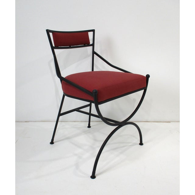 French Iron and Upholstered Outdoor Indoor Dining Chairs For Sale In Cincinnati - Image 6 of 12
