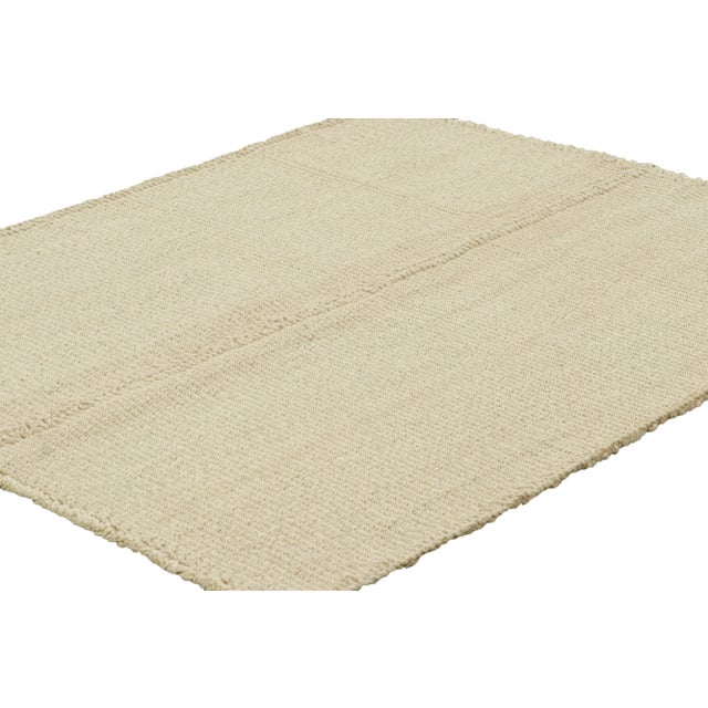 Rug & Kilim Rug & Kilim’s Contemporary Kilim in Cream White Textural Stripes For Sale - Image 4 of 8