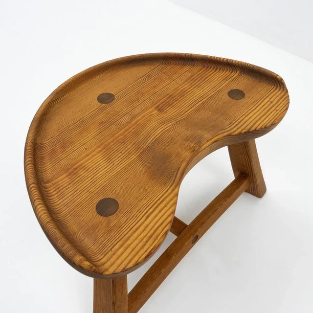 Tan Three Legged Stool in Pine from Krogenæs Møbler, Norway, 1960s For Sale - Image 8 of 13