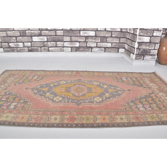 1950s Home Living Vintage Faded Rug For Sale - Image 5 of 7