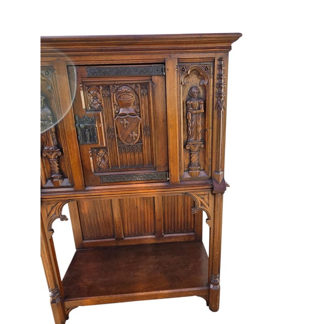 1900 - 1909 Antique Karpen Furniture French Gothic Cabinet Oak Vestry Altar Wine Bar Hutch For Sale - Image 5 of 18