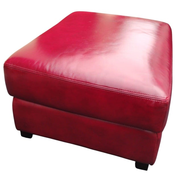 A Pair of Rare Vintage Cabot Wrenn Full Grain Leather Club Chairs & Pottery Barn Ottoman For Sale In Raleigh - Image 6 of 12