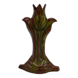 Vintage 1950s Tulip Vase With Variegated Brown and Dark Green Glaze