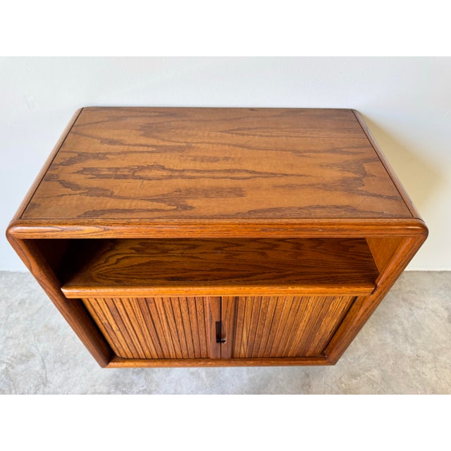 Mid-Century Modern Tambour Door Serving Cart or Tv Stand on Wheels/ Sold For Sale - Image 4 of 12