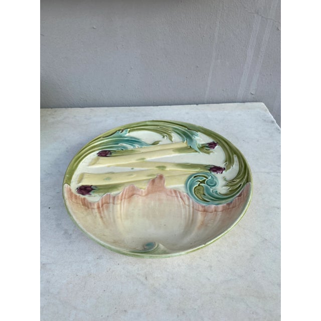 French Country Majolica Asparagus Plate Keller et Guerin Luneville, circa 1880 For Sale - Image 3 of 8
