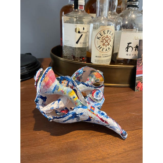 Contemporary Cheryl Fudge “Mondrian’s Dream Wave” – Signed Painted Shell Sculpture, Nantucket Coastal Abstract For Sale - Image 3 of 12