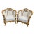 Pair 1950s French Louis XVI Gold Baroque Rococo Leather Bergere Chairs For Sale