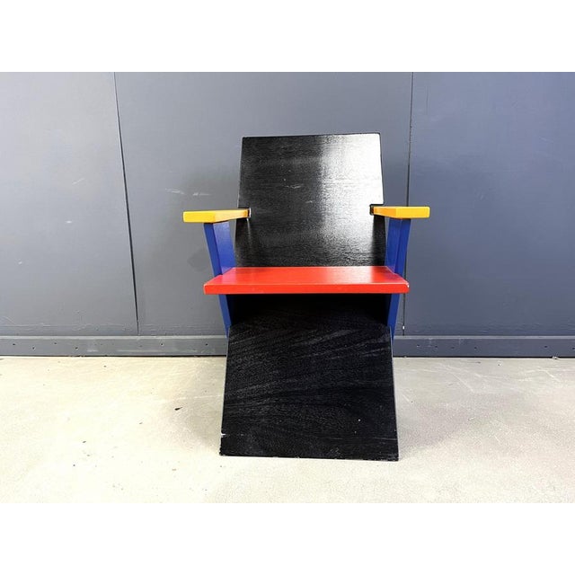 Brown Postmodern Armchair in the style of Gerrit Thomas Rietveld, 1980s For Sale - Image 8 of 14