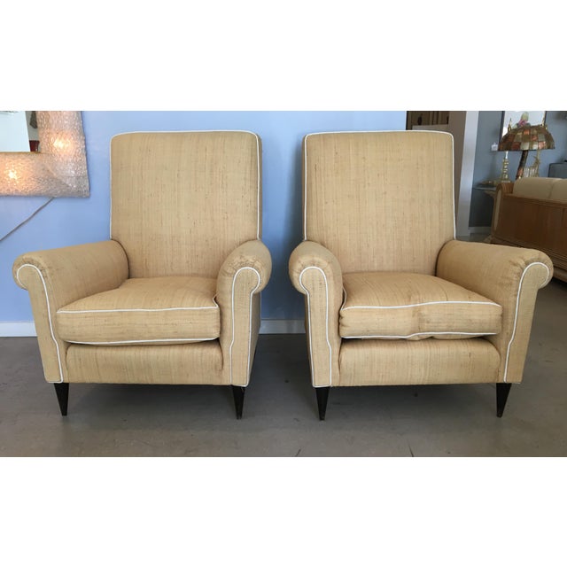 Wood Vintage Mid Century Italian Raffia Armchairs- A Pair For Sale - Image 7 of 12