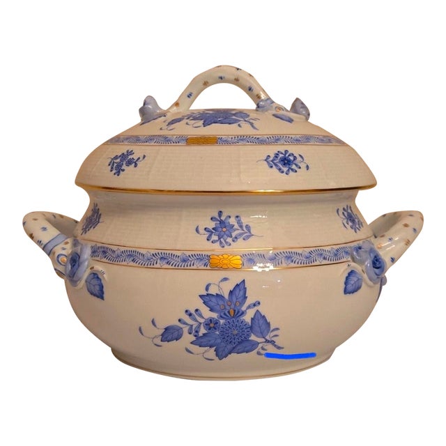 Rare Herend Chinese Bouquet Blue Tureen With Lid Anniversary Edition Beautiful For Sale