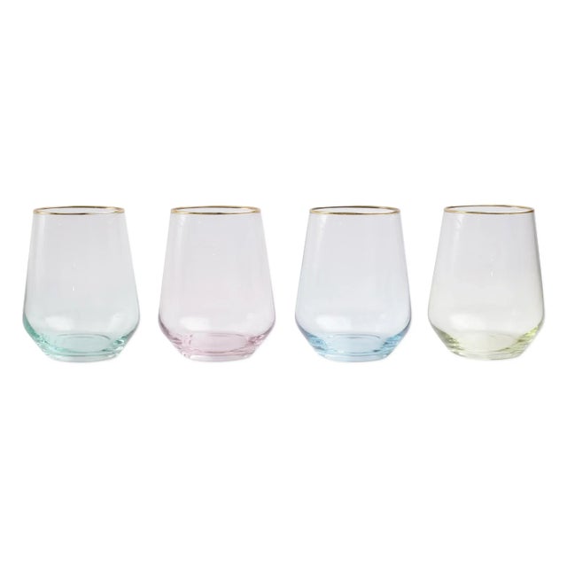 VIETRI Rainbow Assorted Stemless Wine Glasses - Set of 4 For Sale In Raleigh - Image 6 of 6
