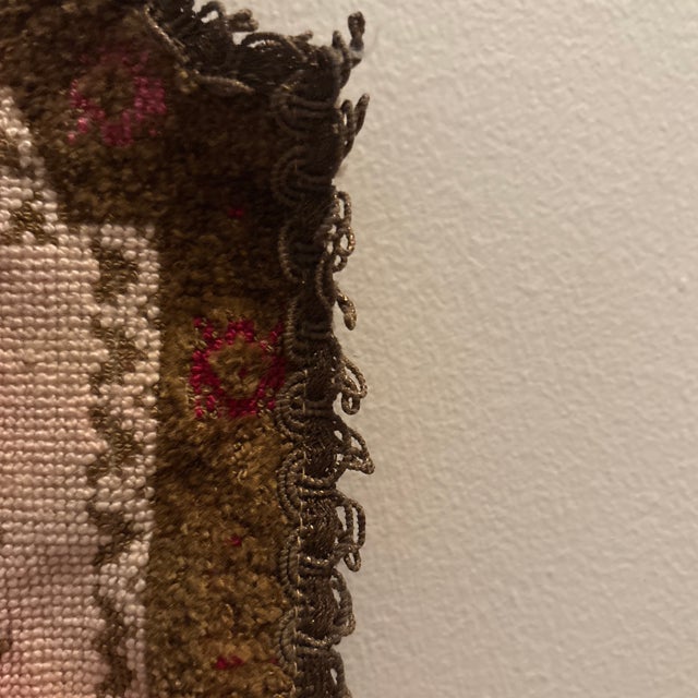 Vintage Belgian Small Chenille & Needle Point Tapestry, Placement Mat & Doily, Textile For Sale - Image 9 of 11