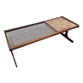 Mid-Century Teak Coffee Table with Smoked Glass Top and Patterned Tiles from G-Plan, 1960s For Sale