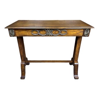 Vintage Oak Side Console Accent Table W Carved Accents and Scroll Feet For Sale