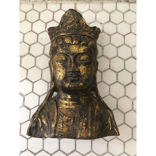 Gold Leaf Metal Buddha Head For Sale - Image 11 of 11