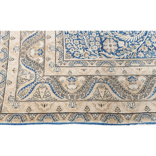 Late 19th Century Fine Antique Persian Kirman Blue Handmade Wool Carpet For Sale - Image 5 of 9