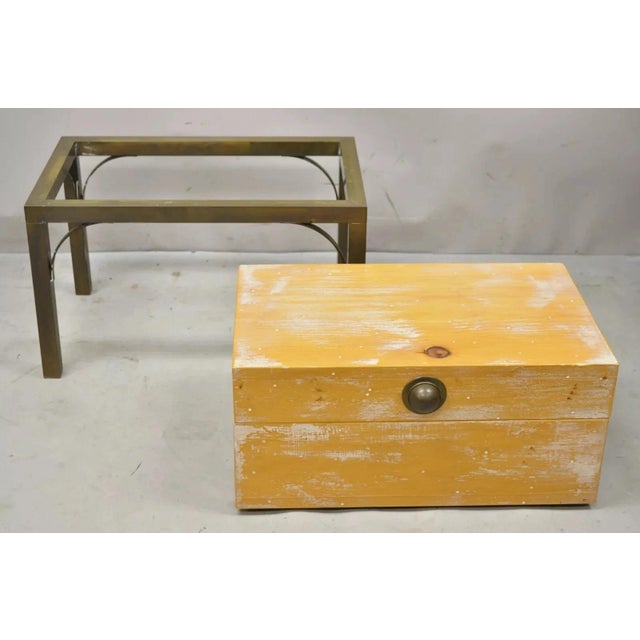 Vintage Small Campaign Style Trunk Chest on Brass Base Accent Side Table For Sale - Image 11 of 12