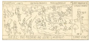 After Richard Doyle, Punch Illustration: Frenche Landynge, 1848, Ink Drawing