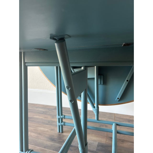 Wood 1950s Heywood-Wakefield Drop Leaf Dining Table, Refinished in Coastal Aqua For Sale - Image 7 of 10