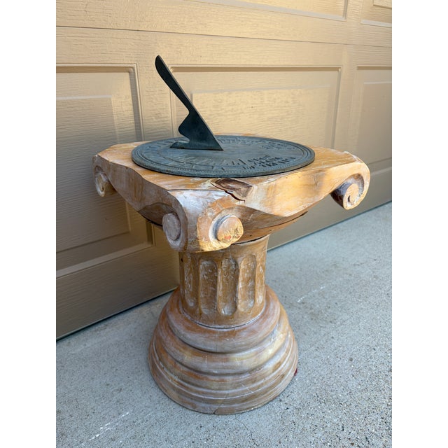Late 20th Century Iron Verdigris Sundial on Neoclassical Carved Wooden Columnar Pedestal Stand For Sale In South Bend - Image 6 of 12
