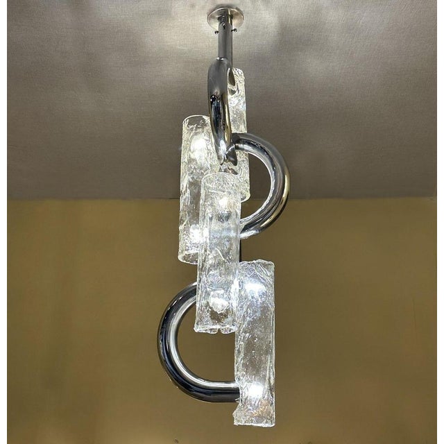 Very rare Mid-Century Modern elongated chandelier or pendant with clear Murano glass and chrome segments by Aldo Nason for...