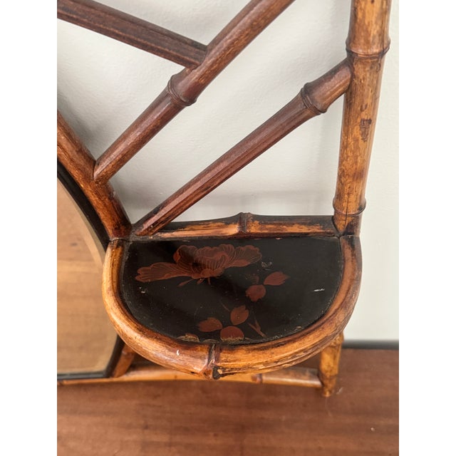 Listing is for a 19th century Victorian era bamboo mirror in the Aesthetic style with beveled mirror insert and attached...