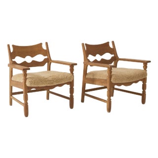 Henry Kjærnulf "Razorblade" Lounge Chairs in Oak and Sheepskin Seat, 1960s - Set of 2 For Sale