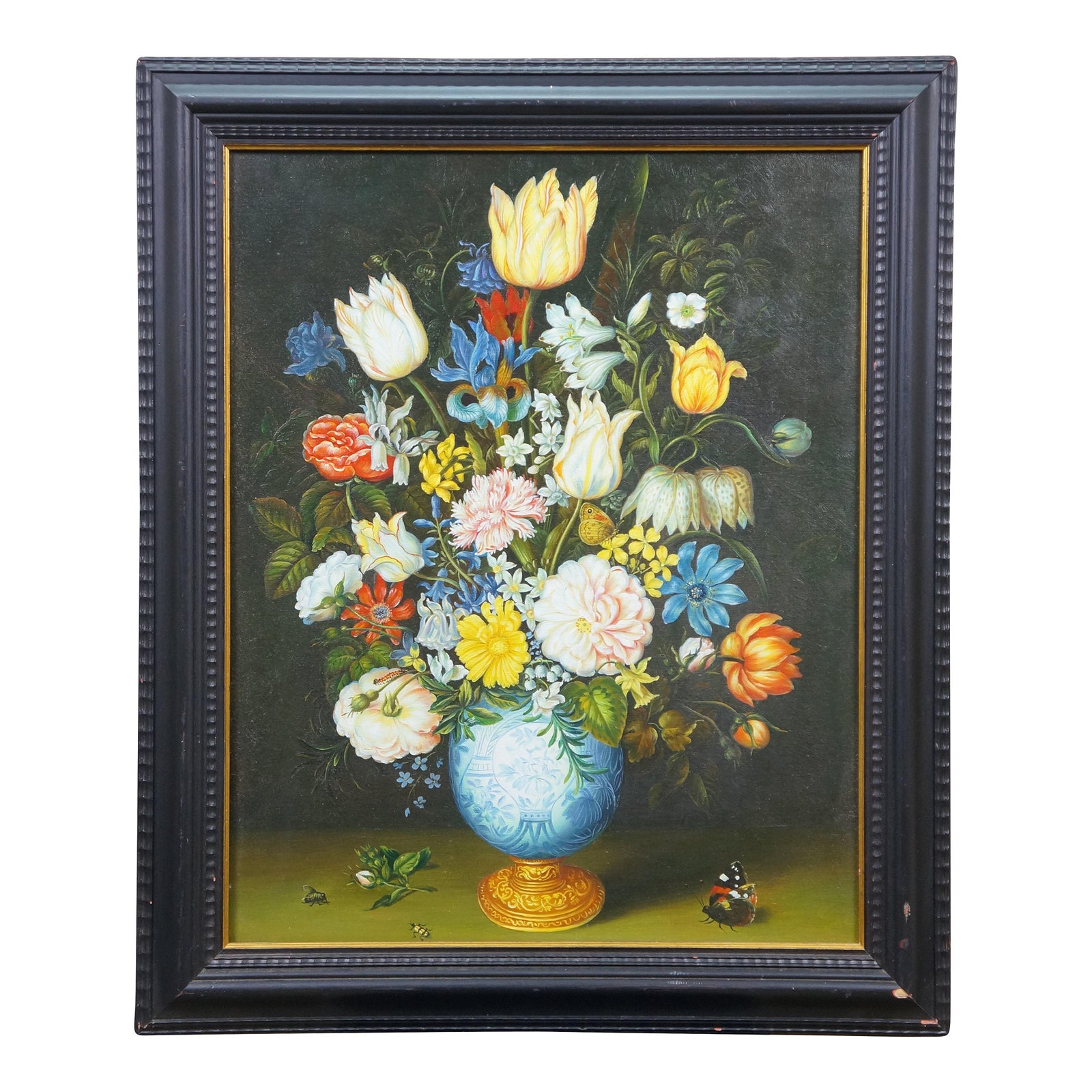 Late 20th Century Still Life of Flowers Wan-Li Vase Oil Painting After ...