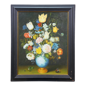Late 20th Century Still Life of Flowers Wan-Li Vase Oil Painting After Ambrosius Bosschaert Elder
