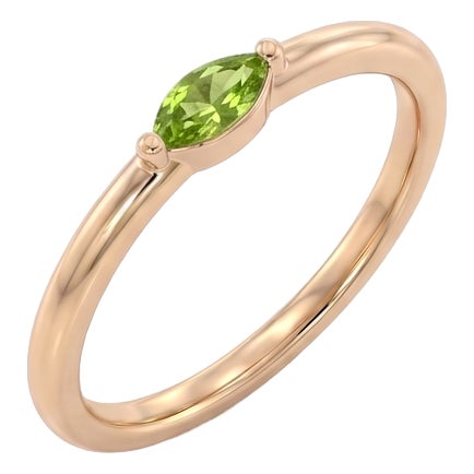 Natural Peridot Marquise Solitaire Ring | East-West Set Yellow Gold Stacker | Dainty Minimalist Promise Band | August Birthday Ring Us 7 For Sale
