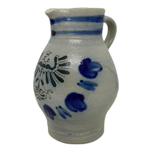 Mid 20th Century German Salt-Glazed Stoneware Pitcher With Blue Eagle Emblem