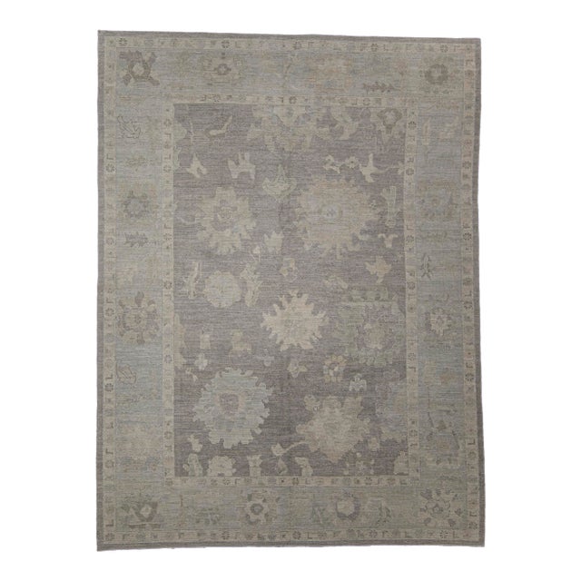 Turkish Oushak Rug Gray, Taupe, Blue Handwoven Wool Rug 9'4" X 12'4" For Sale