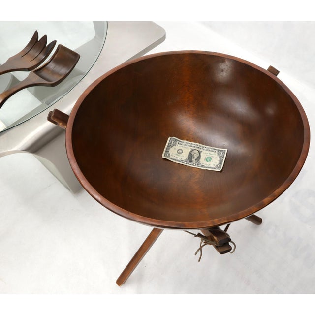Mid 20th Century Extra Large Turned Teak Wood Salad Bowl on Tripod Stand For Sale - Image 5 of 10