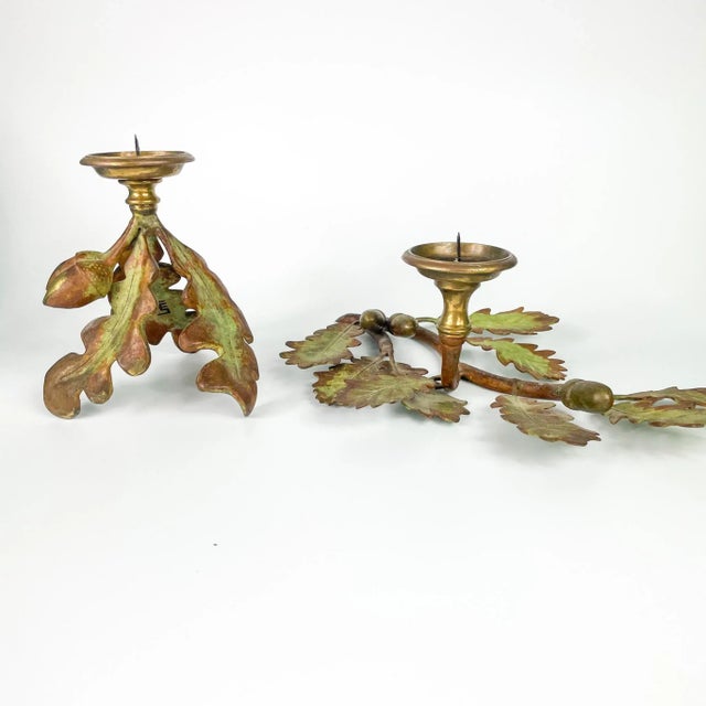 CS Arte Firenze Cast Bronze Oak Branches with Leaves And Acorns Candleholders. Tall candleholder: 5.25" W x 6.0" H x 5.25"...