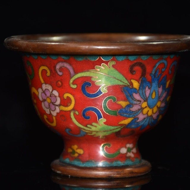 Early 21st Century Cloisonne Enamel Stemmed Bowl, Copper Wire Inlaid Floral Pattern For Sale - Image 5 of 9