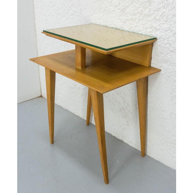 French Nightstand in Elm & Beveled Glass with Compas Feet, 1950s For Sale - Image 3 of 13