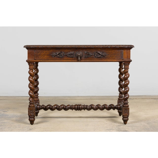 French Antique French Louis XIII Style Oak Writing Table or Side Table, Late 19th Century For Sale - Image 3 of 18
