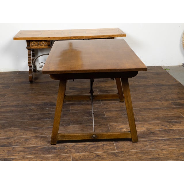 Wood French 19th Century Walnut Console Table with Trestle Base and Iron Stretchers For Sale - Image 7 of 12