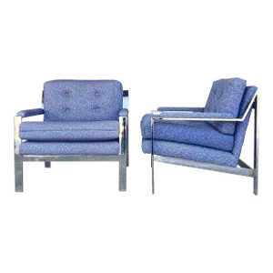 Pair of 80s Cy Mann Chrome Based Club Chairs Milo Baughman Style