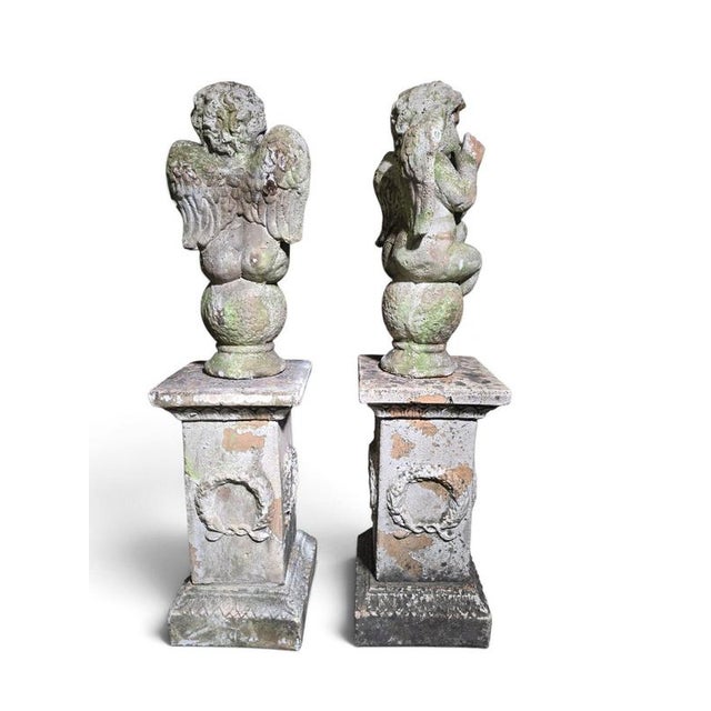 Italian Artist, Cherub Sculptures on Pedestals, 19th Century, Terracotta, Set of 2 For Sale - Image 9 of 12