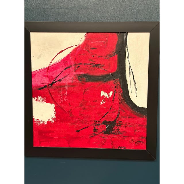 Amh, Red Composition, 1960s, Oil Painting on Canvas, Framed For Sale - Image 10 of 14