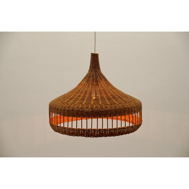 Brown Mid-Century Modern Rattan Wicker Pendant Light, 1960s For Sale - Image 8 of 9