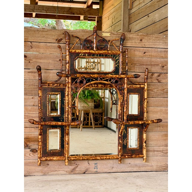Late 19th Century English Aesthetic Movement Bamboo Étagère Mirror With Japanned Panels and Shelves For Sale - Image 12 of 12