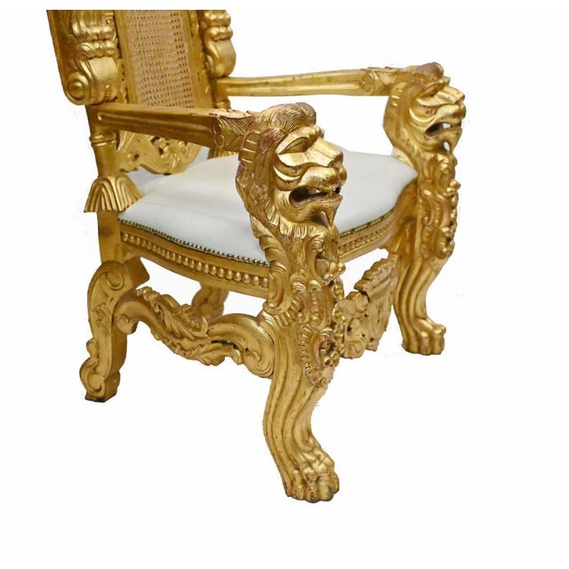 Set of Hand Carved Gilt Throne Armchairs with Lions Heads For Sale - Image 4 of 10