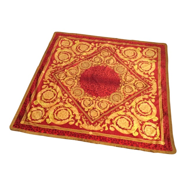 Gianni Versace Baroque Gold Red Velvet Throw Costom Made Large Size With Frindge and Velvet Lining 54 Inch For Sale