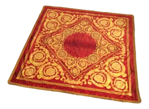 Gianni Versace Baroque Gold Red Velvet Throw Costom Made Large Size With Frindge and Velvet Lining 54 Inch
